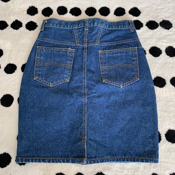 Vintage 80s 90s High Rise Dark Wash Denim Button Front Pencil Jean Skirt - Picture 2 of 9